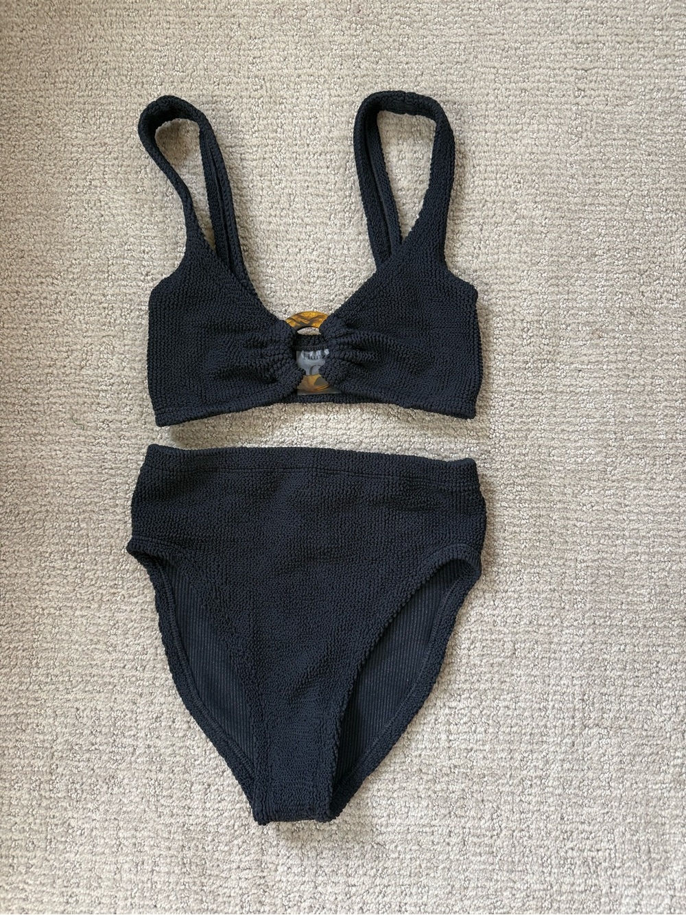 Hunza G Black Textured Two-Piece Swim Set